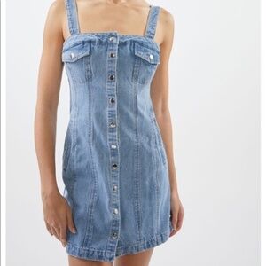 Urban Outfitters Denim Mini Dress Snap Button Light wash Blue XS Boho Hippie